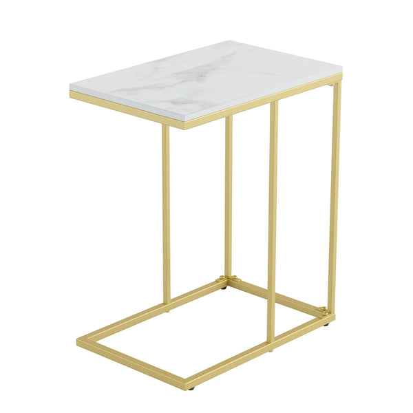 C-Shaped End Side Table - Marble Top - Gold & White