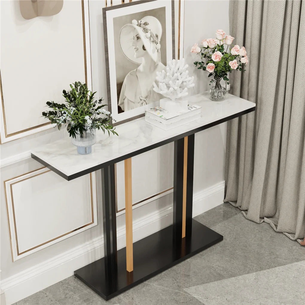OEM Console Table Sintered Stone Metal Legs White/Black