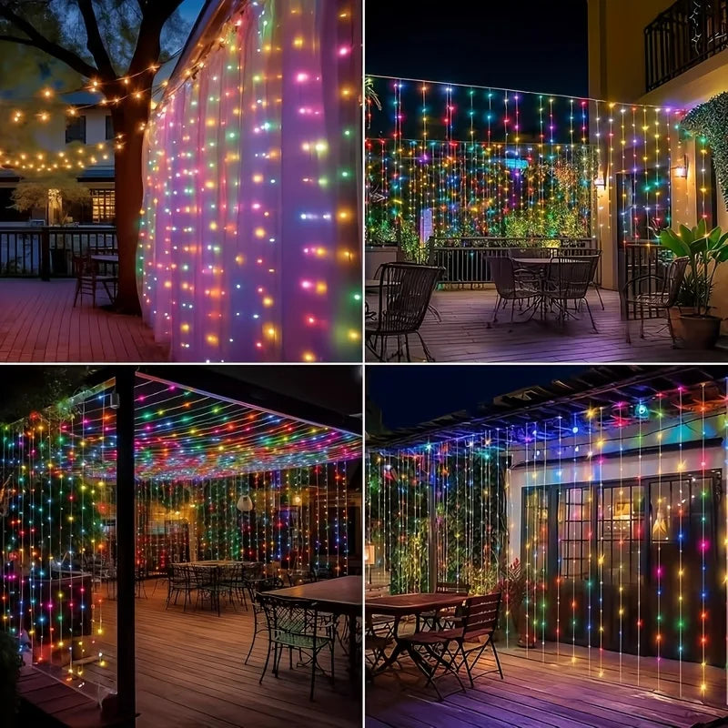 OEM Solar Curtain Fairy String Lights 8 Strands 2 Pack 400 LED Colourful