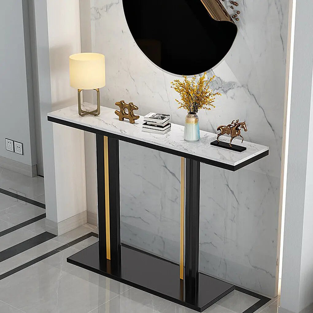 OEM Console Table Sintered Stone Metal Legs White/Black