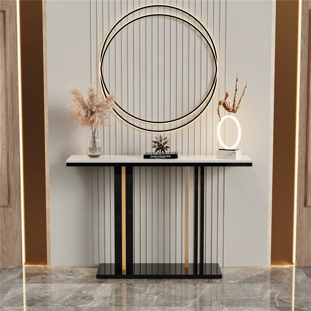 OEM Console Table Sintered Stone Metal Legs White/Black