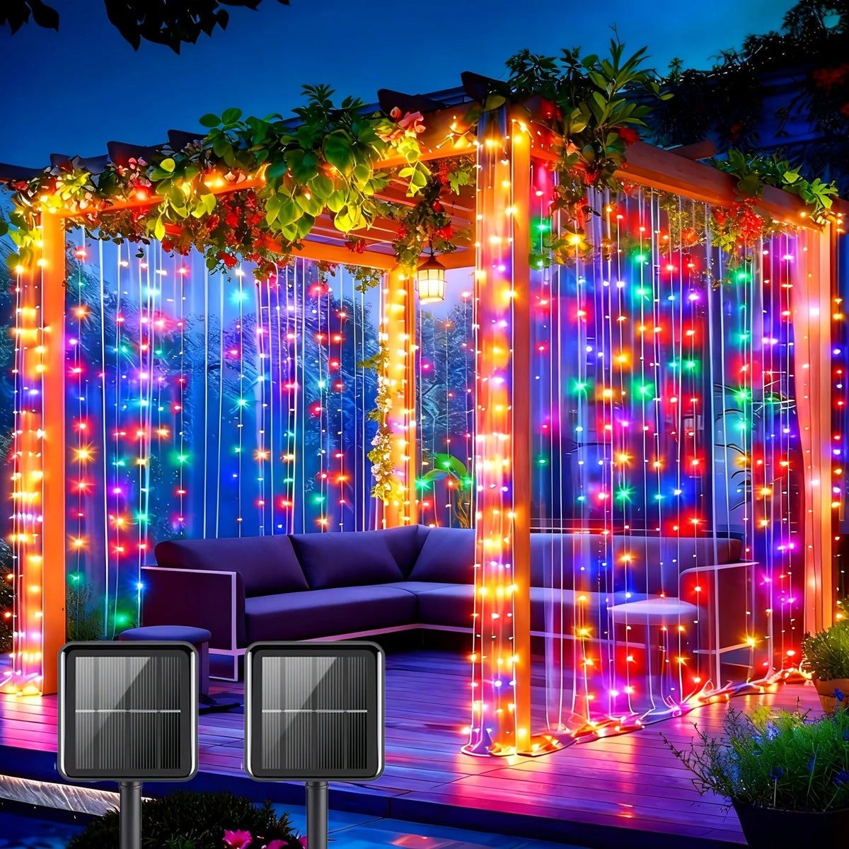 OEM Solar Curtain Fairy String Lights 8 Strands 2 Pack 600 LED Colourful