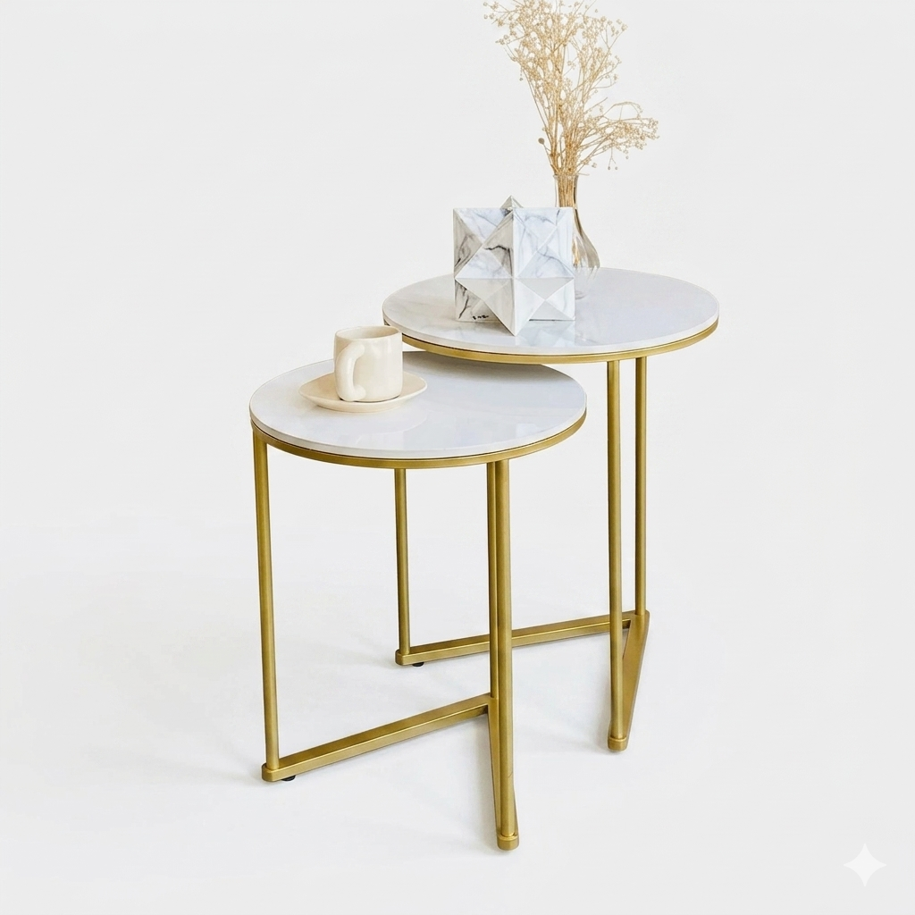 OEM Nesting Coffee Tables 2-Tier Gold & White
