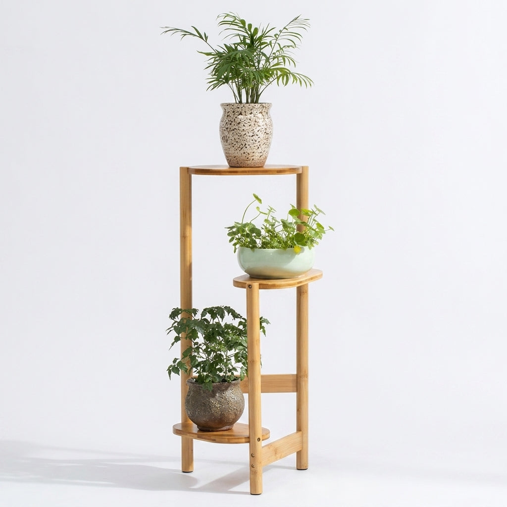 OEM Plant Stand 3-Tier Bamboo Shelf Corner Natural