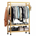 OEM Rolling Clothes Rack Storage Shelves Khaki