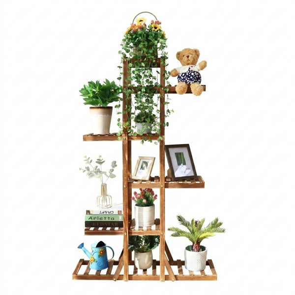 Wooden 6 Tier Plant Stand - Brown