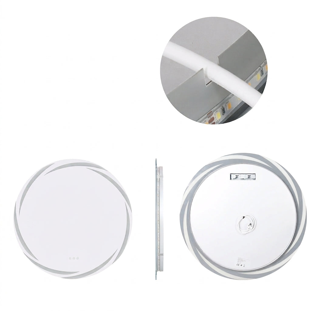 OEM Bathroom Mirror Round LED Anti-Fog 3 Colour Lights Silver 60cm