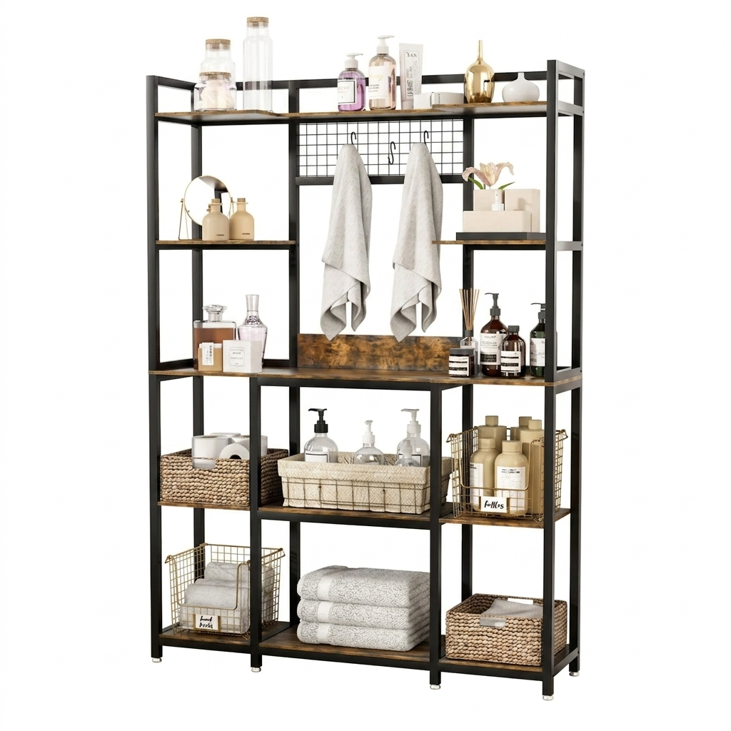 OEM Kitchen Baker's Rack Industrial Shelves Hooks Rustic Brown 120x30x170cm
