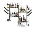 OEM Wall Wine Rack Industrial Pipe Shelves Glass Holder Black