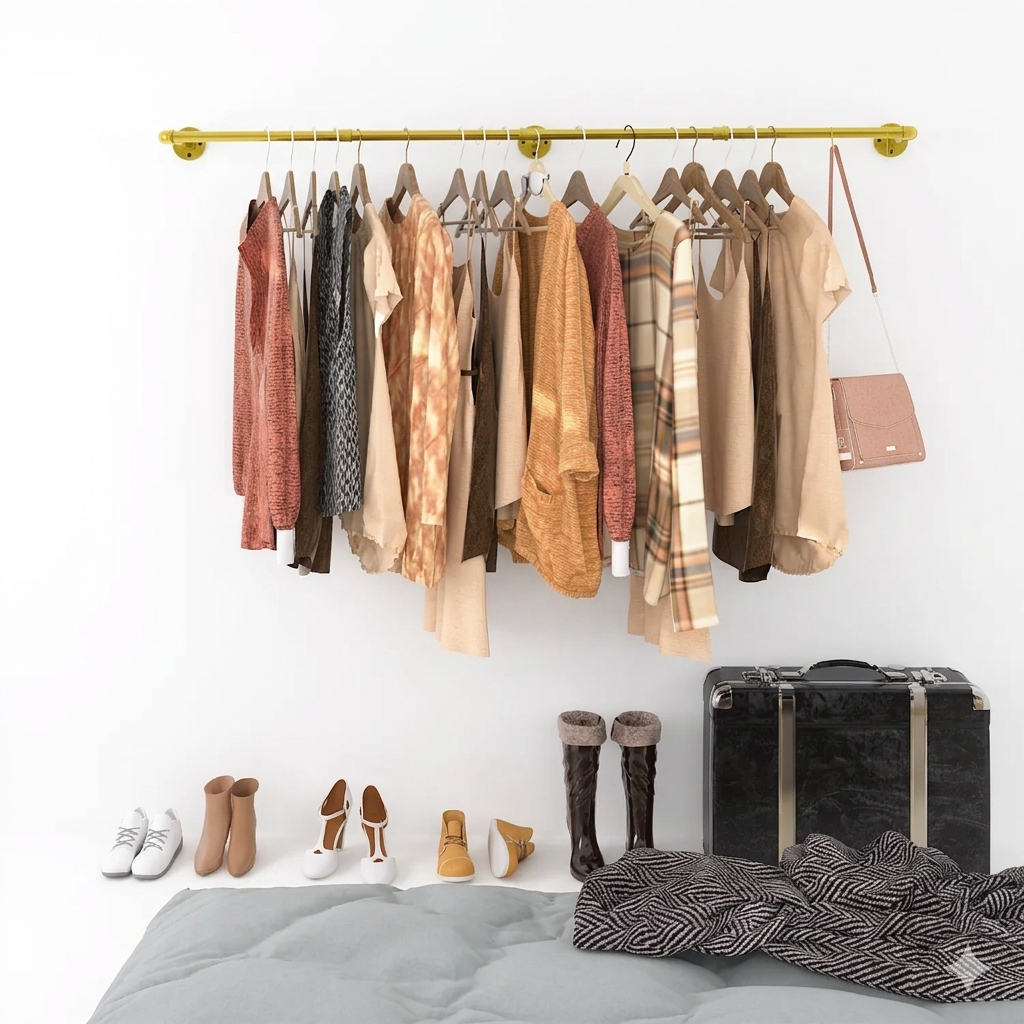 OEM Clothes Rack Wall Mounted Industrial Pipe Gold