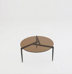 OEM Coffee Table Round Tempered Glass Top Metal Legs Brown Tinted