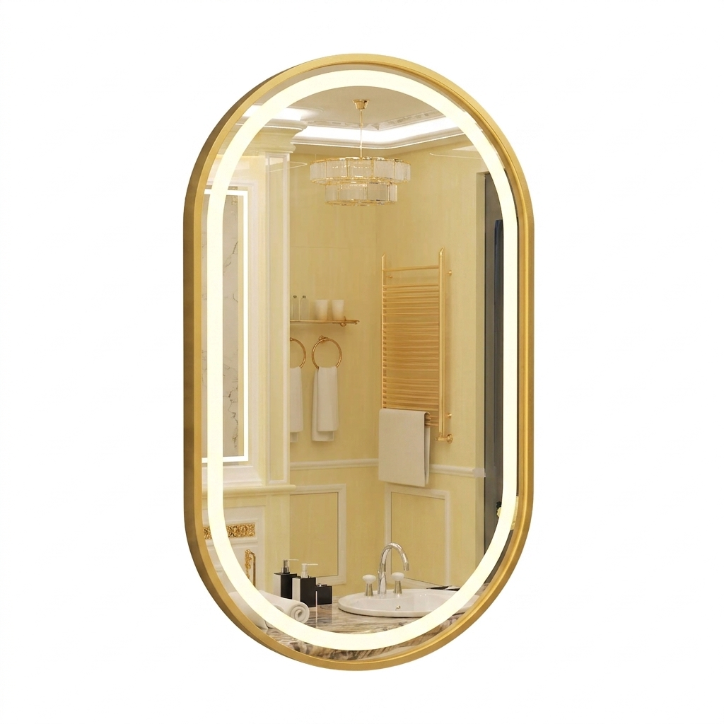 OEM Bathroom Mirror Oval LED Anti-Fog Gold