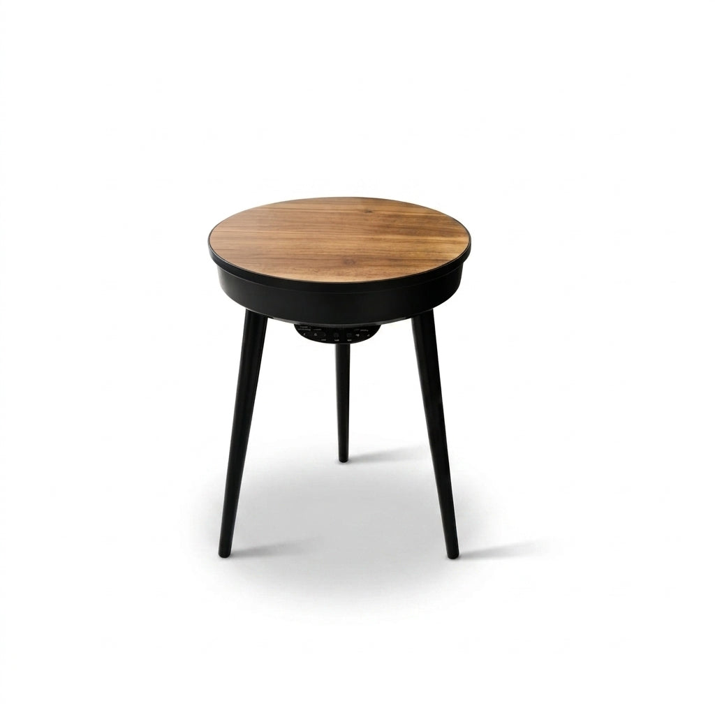 OEM Smart Side Table Bluetooth Speakers LED Light USB Charging Walnut Black