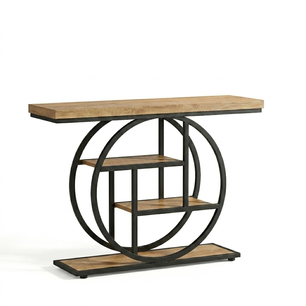 OEM Console Table 4-Tier Storage Light Brown