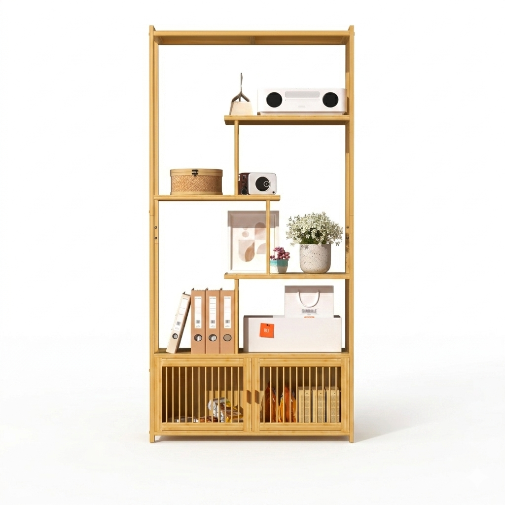 OEM Storage Rack Bamboo Shelving Unit High & Low Shelves Natural