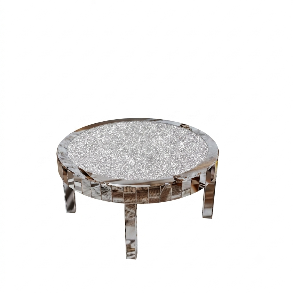 OEM Coffee Table Round Mirrored Crystal Inlay Silver