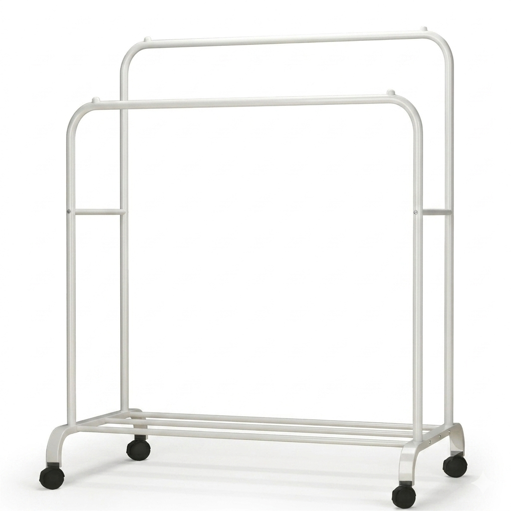 OEM Clothes Rack Double Hanging Rod Rolling White 80.5x51x155cm