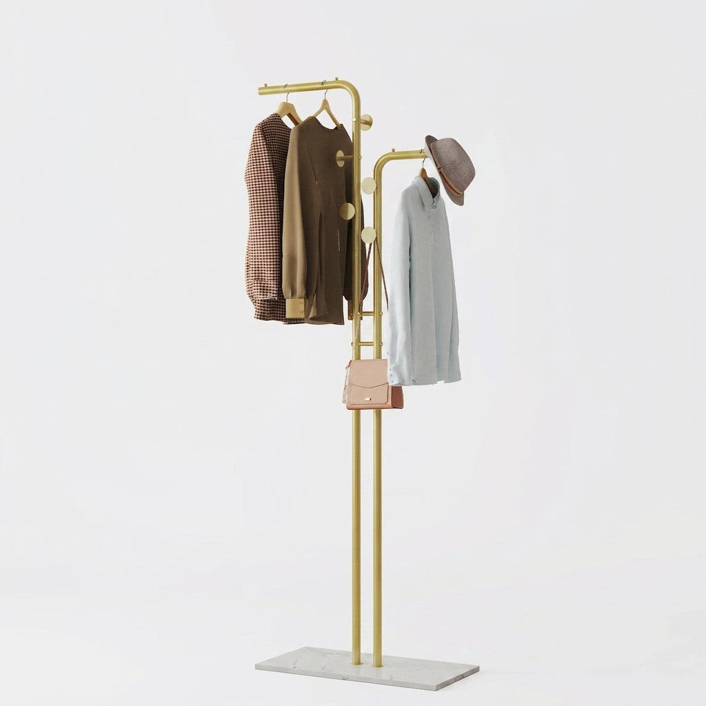 OEM Clothes Rack Heavy Duty Dual-Pole Metal Stone Base