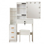 OEM Vanity Dressing Table 4 Drawers LED Mirror Faux Leather Stool White