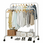 OEM Clothes Rack Double Hanging Rod Rolling White 80.5x51x155cm