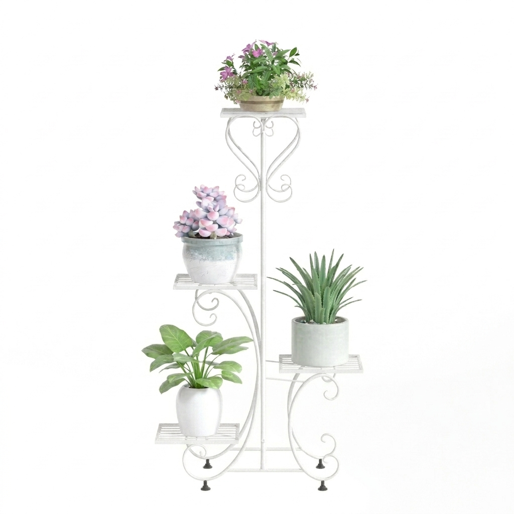 OEM Plant Stand 4-Tier Metal Display Shelf White 41x25x80cm