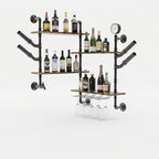 OEM Wall Wine Rack Industrial Pipe Shelves Glass Holder Rustic Brown Medium