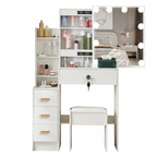 OEM Vanity Dressing Table 4 Drawers LED Mirror Faux Leather Stool White