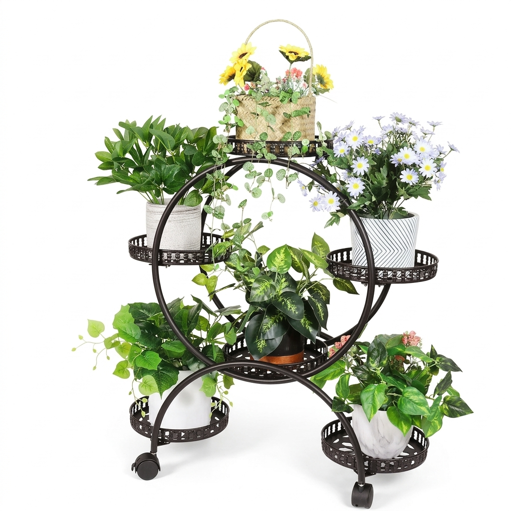 OEM Plant Stand Balcony Wheels Black 72.5x32.5x78.5CM