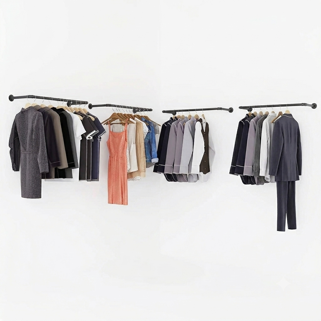 OEM Clothes Rack Wall Mounted Garment Hanging Rod Black