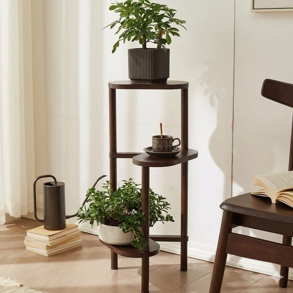 OEM Corner Plant Stand 3-Tier Bamboo Dark Brown 32x75CM