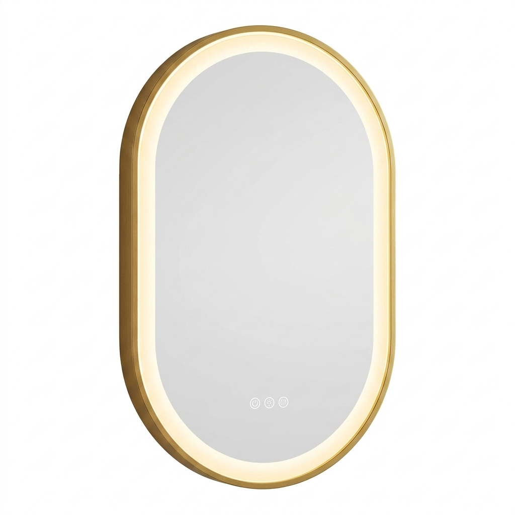 OEM Bathroom Mirror Oval LED Gold Frame Anti-Fog Gold
