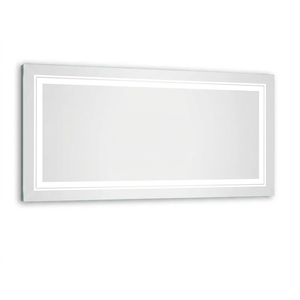 OEM Bathroom Mirror Rectangular LED Backlit Touch Sensor Silver 100x60cm