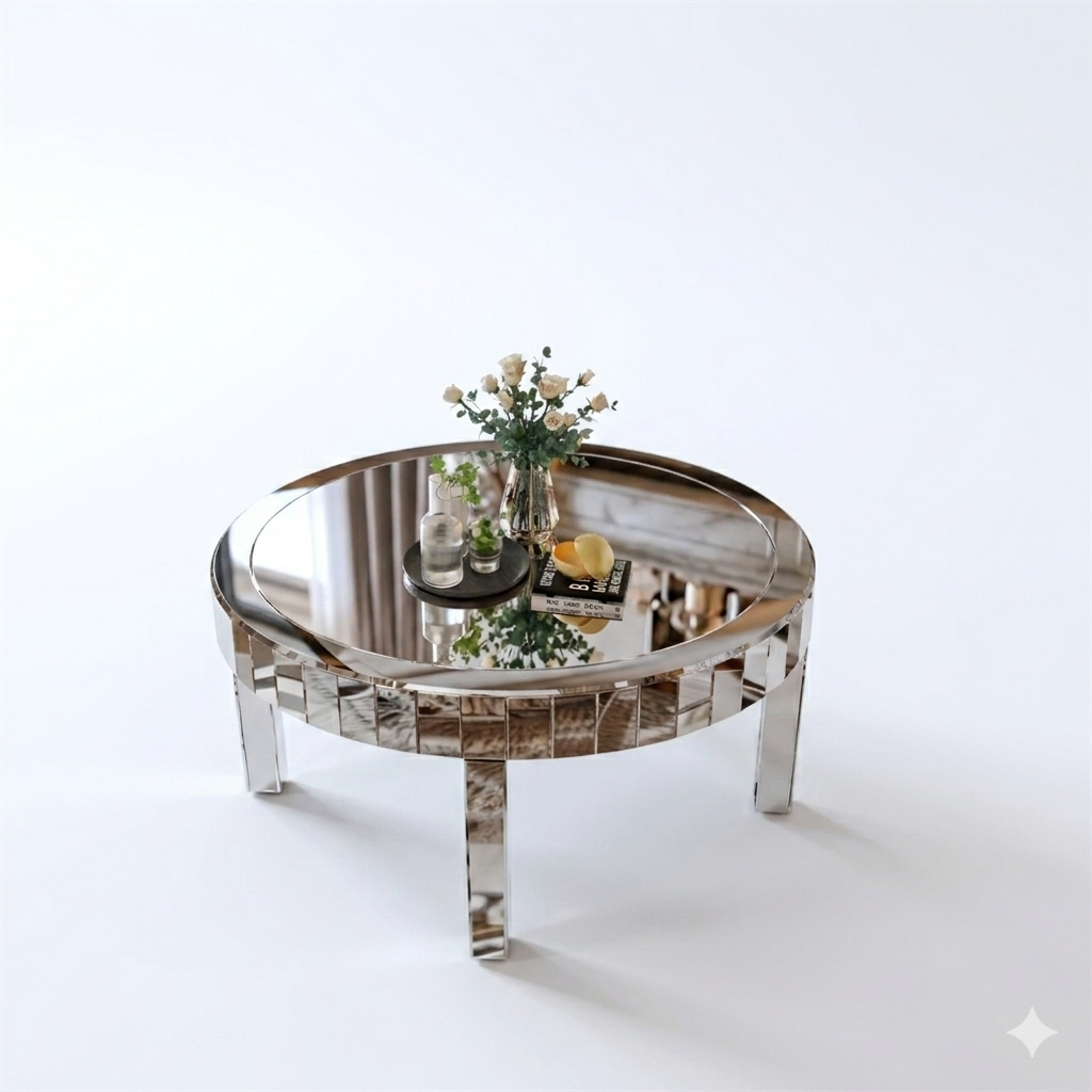 OEM Coffee Table Round Mirrored Silver
