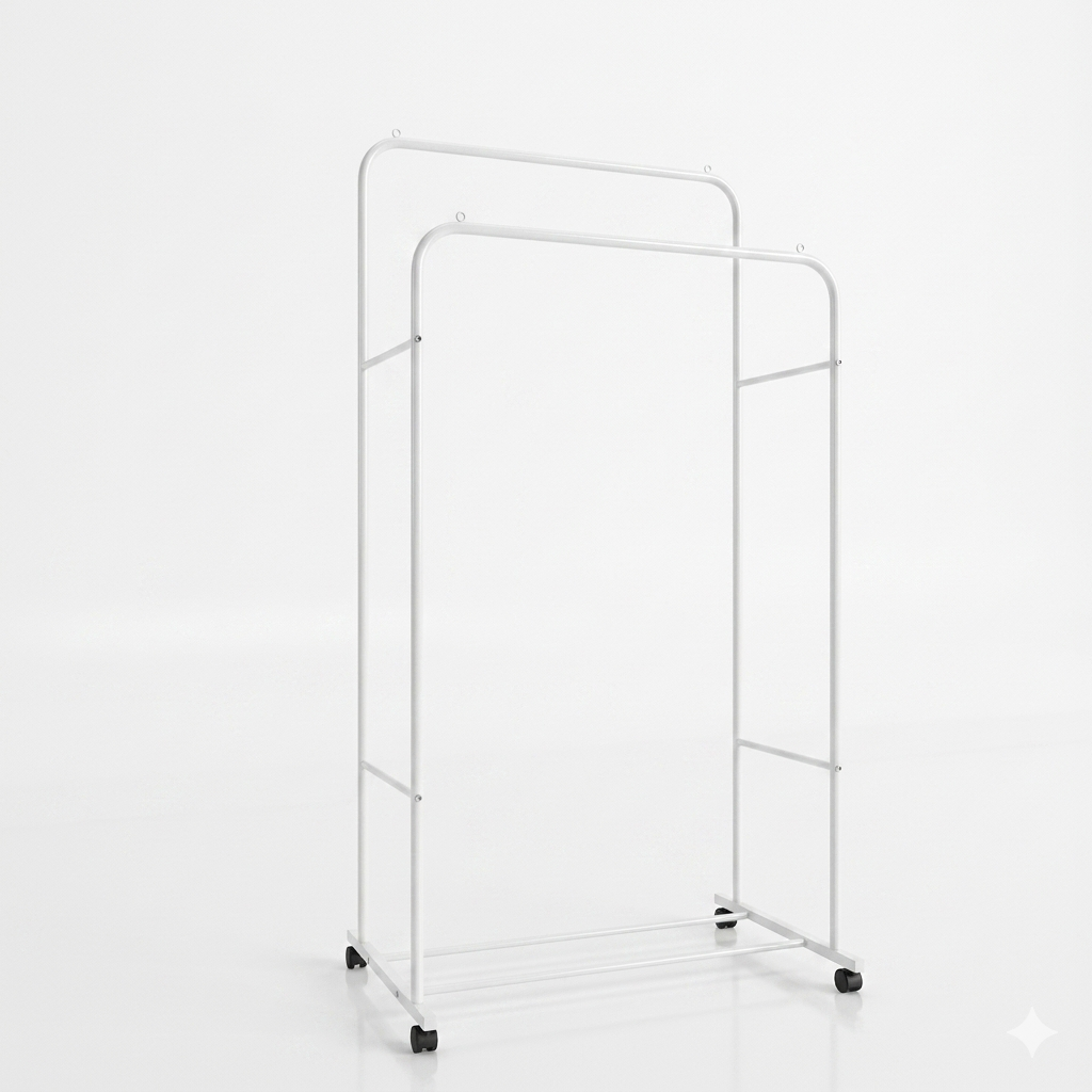 OEM Clothes Rack Double Hanging Rod Rolling White 80.5x51x155cm