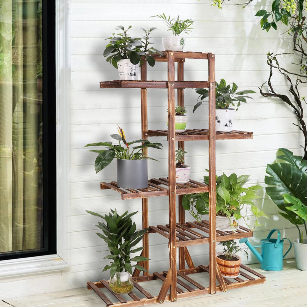 Wooden 6 Tier Plant Stand - Brown