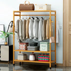 OEM Rolling Clothes Rack Storage Shelves Khaki