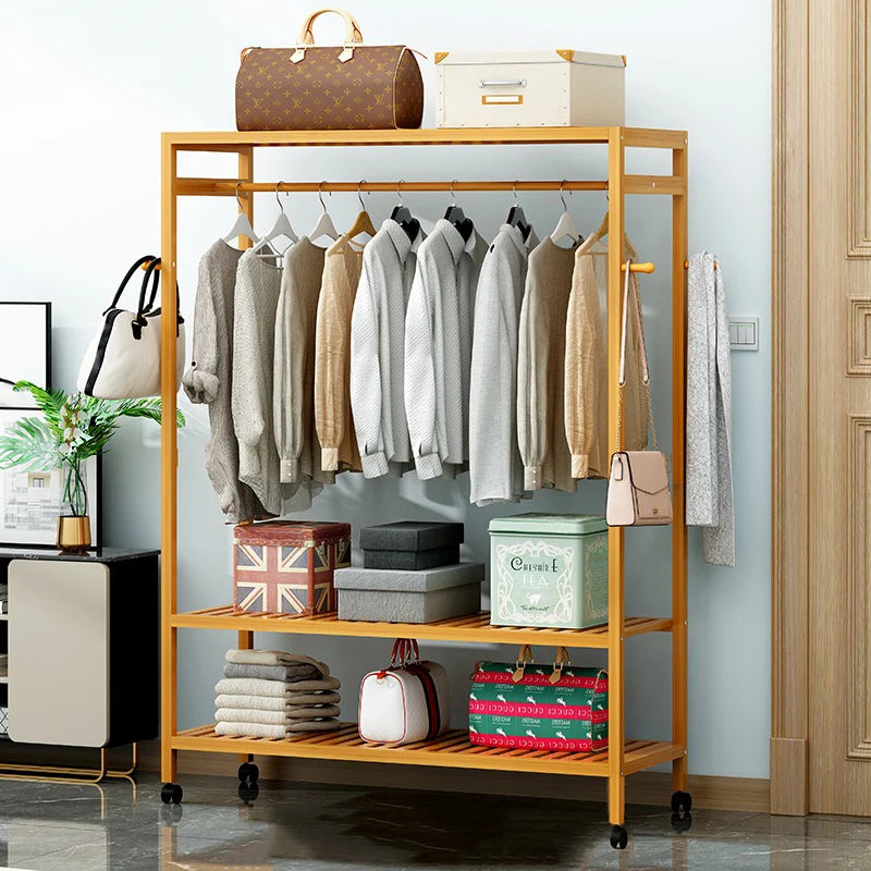OEM Rolling Clothes Rack Storage Shelves Khaki
