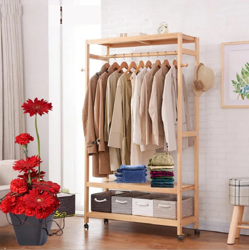 OEM Rolling Clothes Rack Storage Shelves Khaki