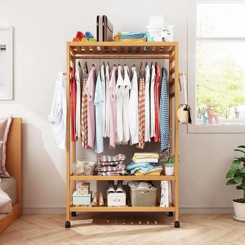 OEM Rolling Clothes Rack Storage Shelves Khaki