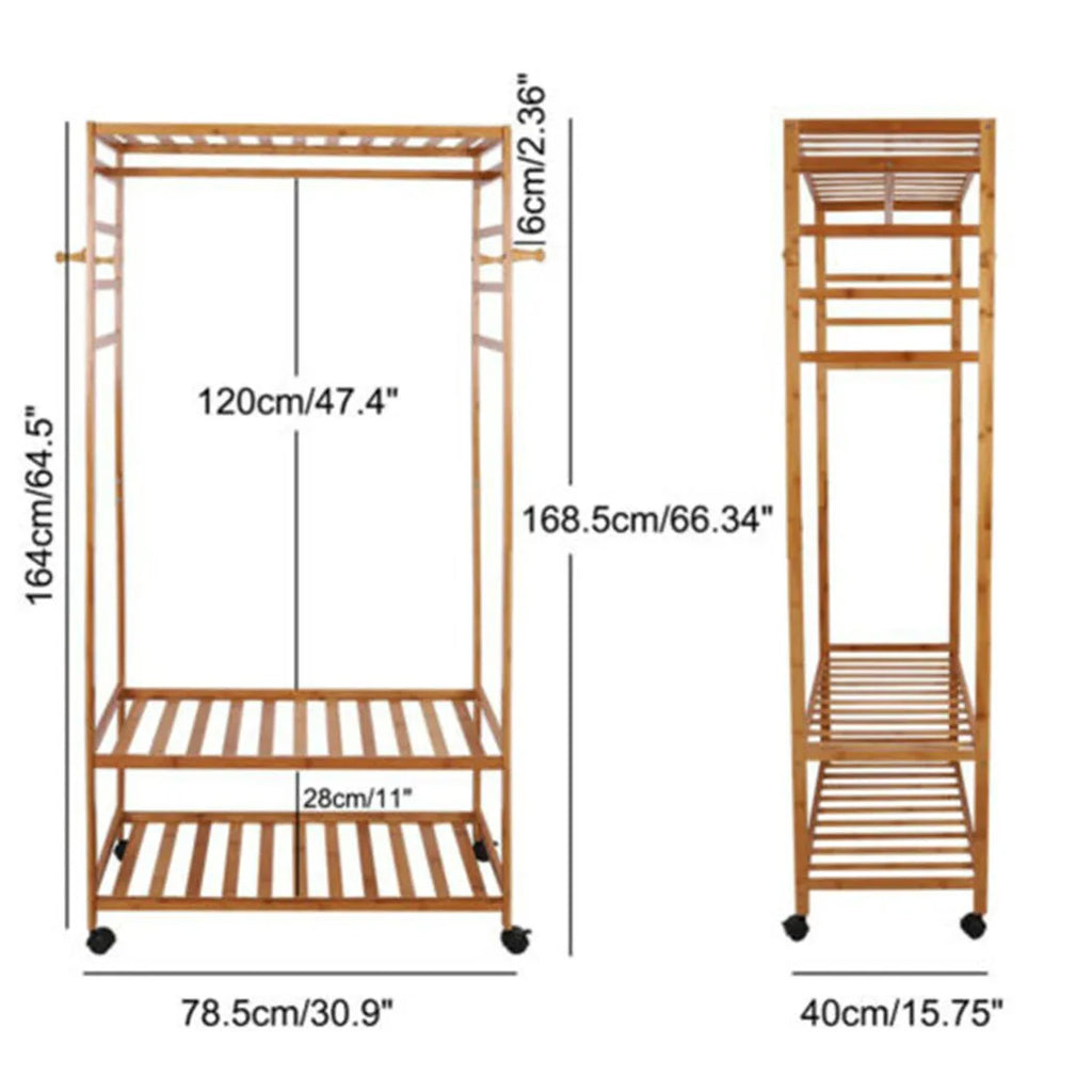 OEM Rolling Clothes Rack Storage Shelves Khaki