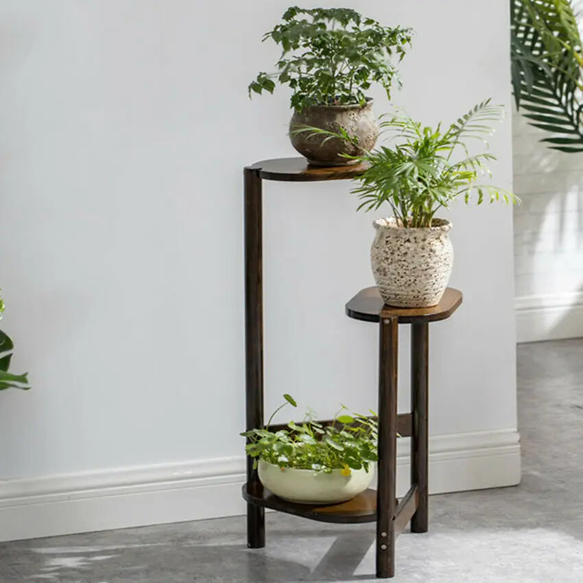 OEM Plant Stand 3-Tier Bamboo Corner Shelf Natural