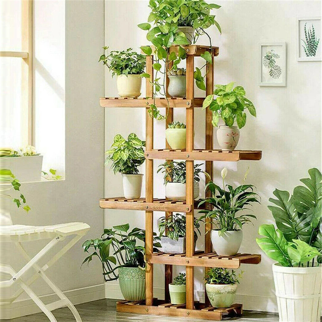 Wooden 6 Tier Plant Stand - Brown