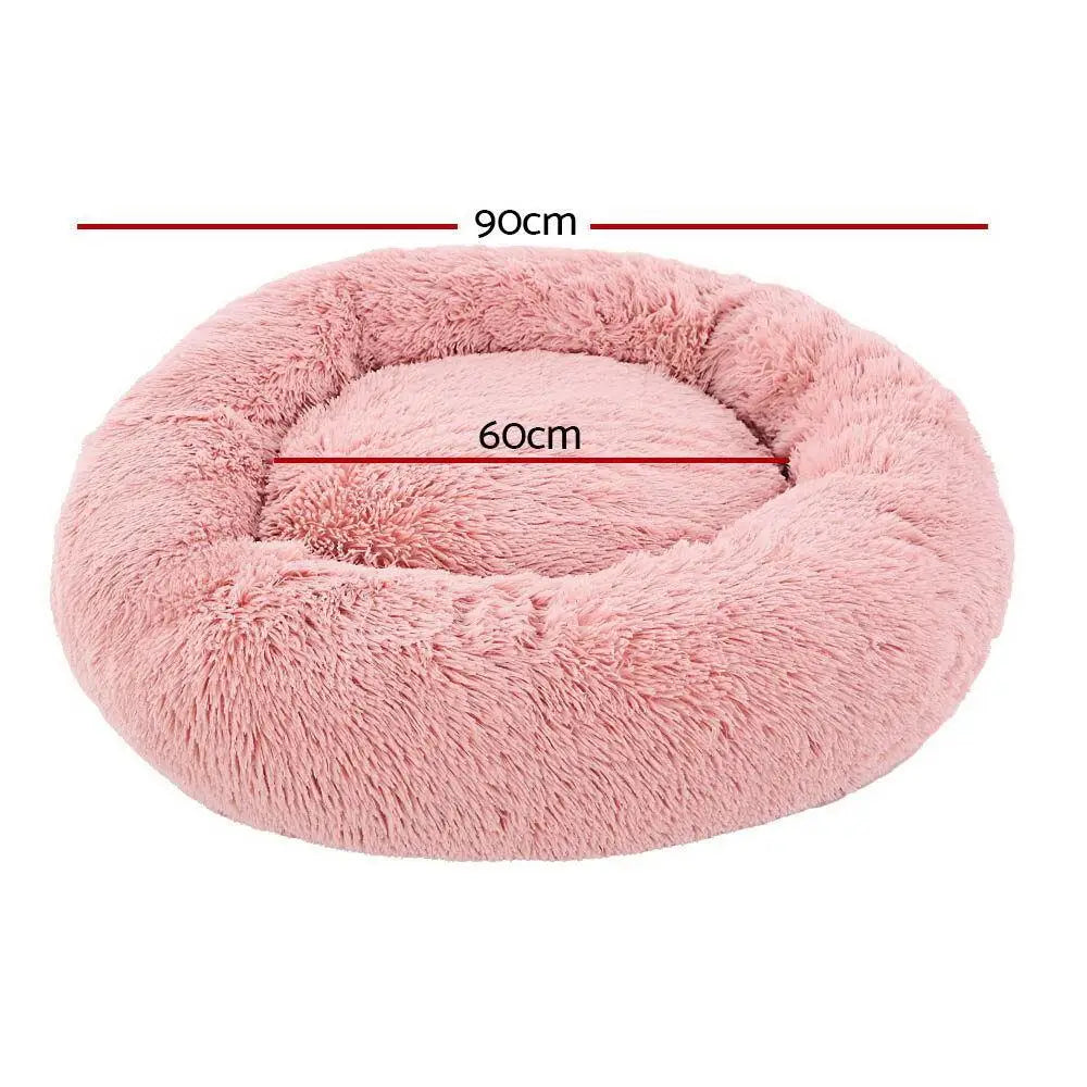 OEM Calming Plush Pet Bed Round Washable Pink Large 90cm