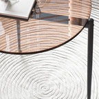 OEM Coffee Table Round Tempered Glass Top Metal Legs Brown Tinted