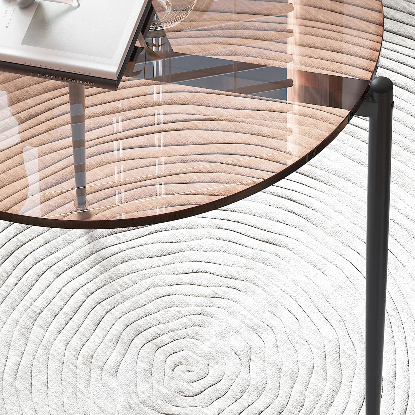 OEM Coffee Table Round Tempered Glass Top Metal Legs Brown Tinted