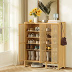 Bamboo Shoe Storage Cabinet - 6 Tier with Doors - Natural Wood