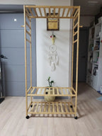 OEM Clothes Rack Bamboo Rolling Wheels Natural