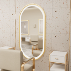 OEM Bathroom Mirror LED Illuminated Oval Aluminium Frame Gold