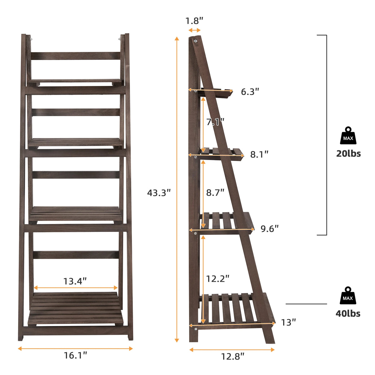 Plant Stand - 4-Tier Ladder Shelf - Wooden Design - Brown
