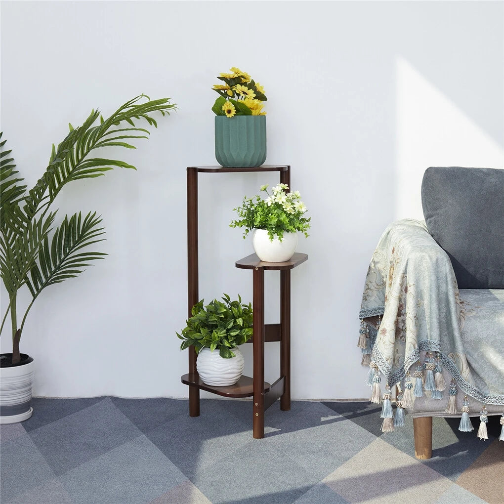 OEM Plant Stand 3-Tier Bamboo Corner Shelf Natural